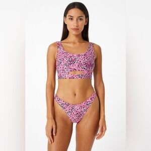 Joan Vass Cutout Bikini Set Pink‎ Chain Print Swimsuit Two Piece Bathing Suit S